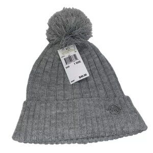 Michael Kors Cable Knit Pom Beanie Heather Grey Logo Cuff NWT